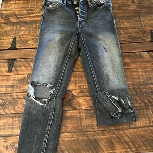 VERVET BY FLYING MONKEY Distressed Ankle Jeans - Dark Blue